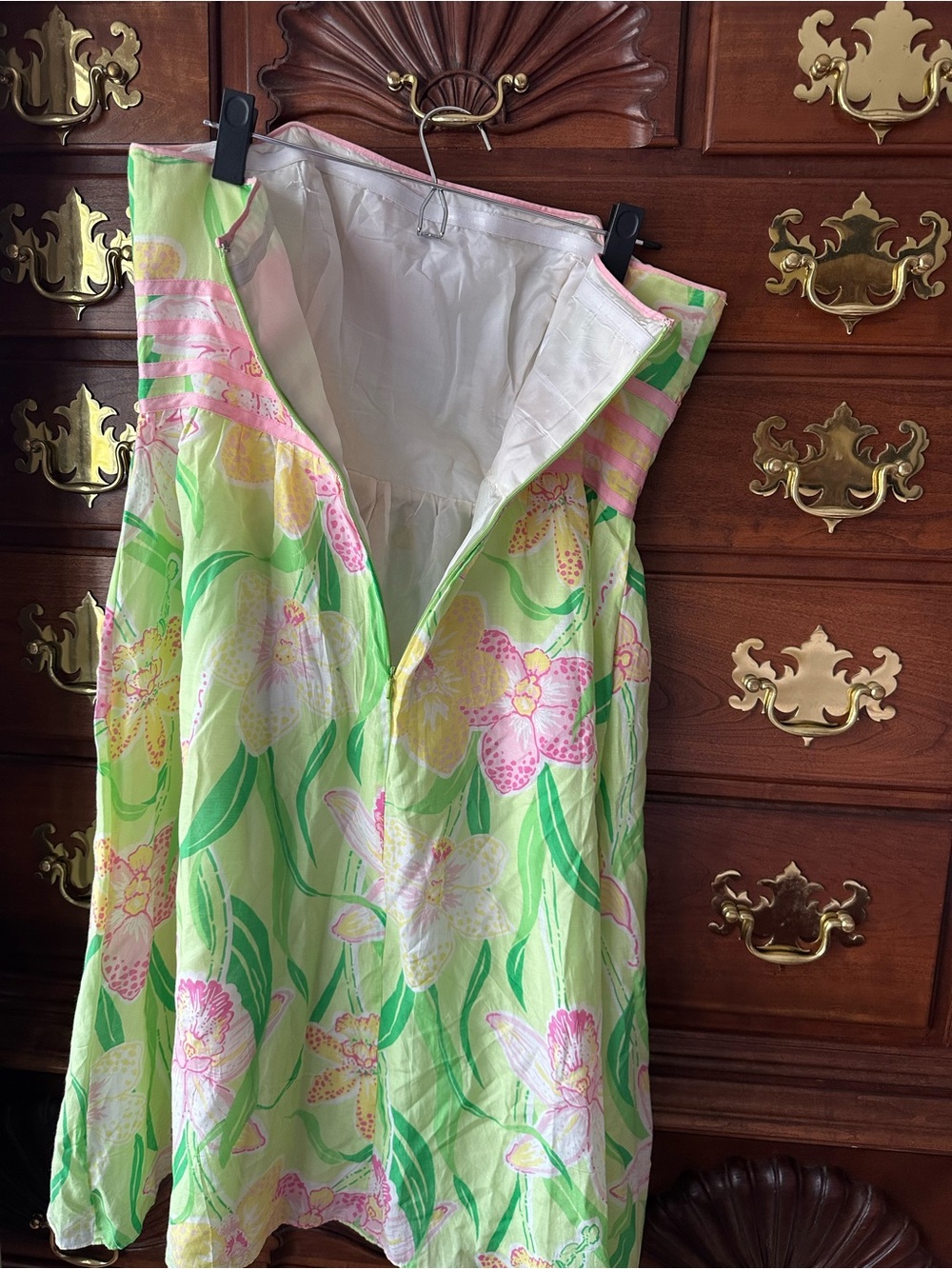 Lilly Pulitzer Lime Green Strapless Floral Sundress with Pink and Yellow Accents - Picture 4 of 7